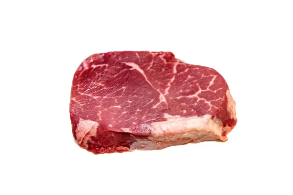 Marmeren Rundvlees Oog Van Ronde Steak Witte Achtergrond — Stockfoto