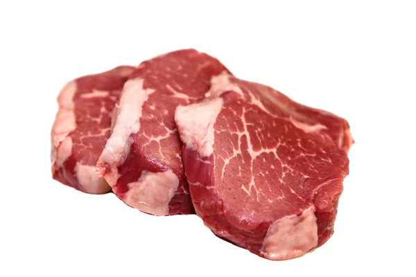 Marmeren Rundvlees Oog Van Ronde Steak Witte Achtergrond — Stockfoto