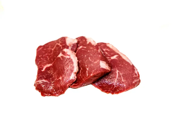 Olho Carne Mármore Bife Redondo Fundo Branco — Fotografia de Stock