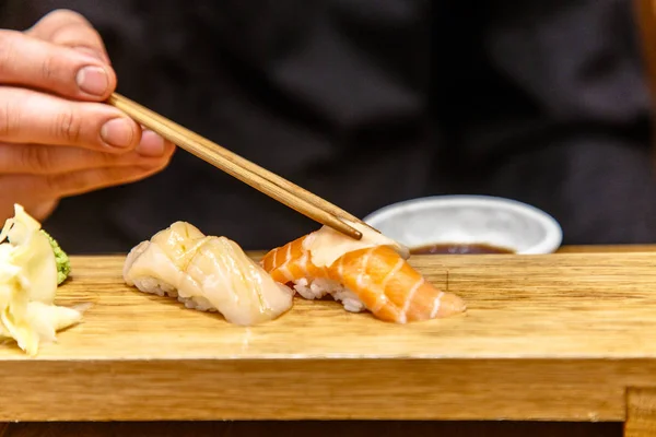 Hoe Eten Sushi Met Vis Japan — Stockfoto