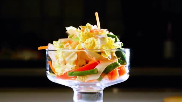 Vegetables Salad Roast Rotate Glass Cup — Stock Video