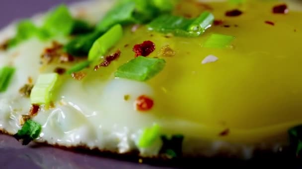 Fried Eggs Pepper Green Onions — Stock Video