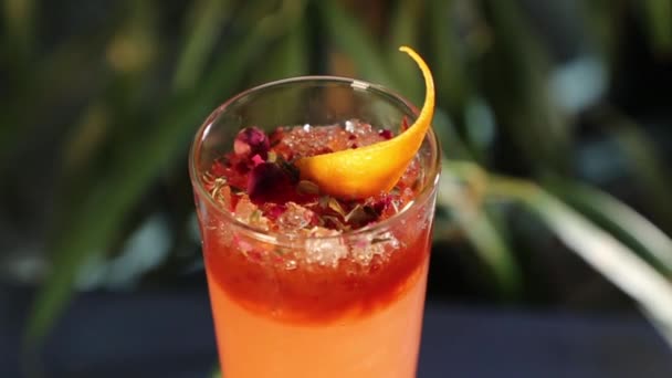 Cocktail Mailänder Brise Einem Hohen Glas Mit Dekoration Aus Rosenblättern — Stockvideo