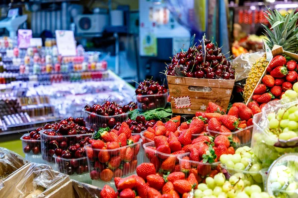 Fresas Cerezas Vendidas Mercado — Foto de Stock