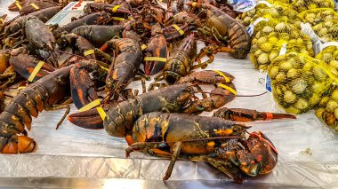 Canlı kerevit yalan üstünde belgili tanımlık sayaç süpermarket