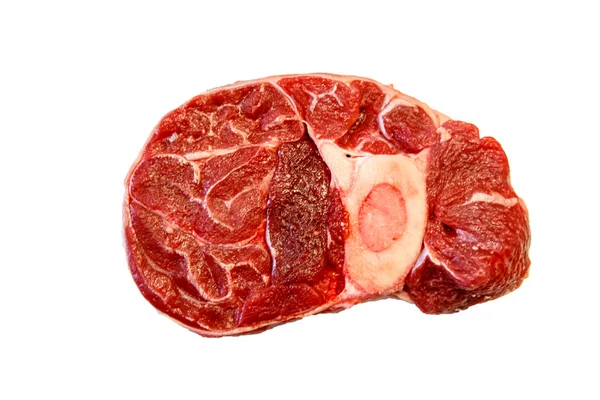 Ossobuco 흰색 바탕에 원시 대리석 쇠고기, 고립 된. — 스톡 사진