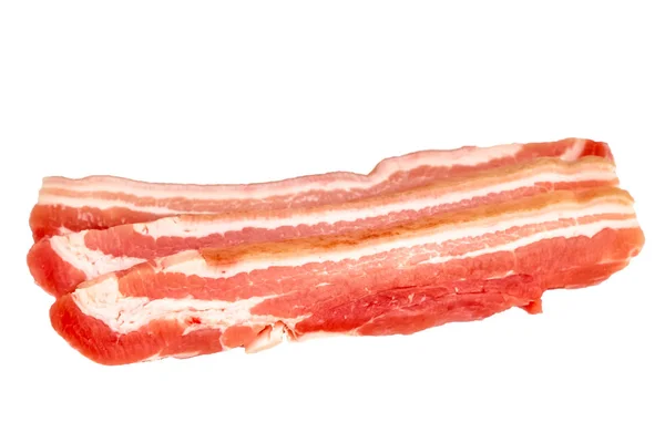Panceta dünne Scheiben rohes Schweinefleisch auf weißem Hintergrund. — Stockfoto