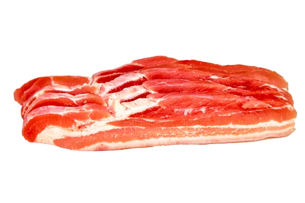 Panceta dünne Scheiben rohes Schweinefleisch auf weißem Hintergrund. — Stockfoto