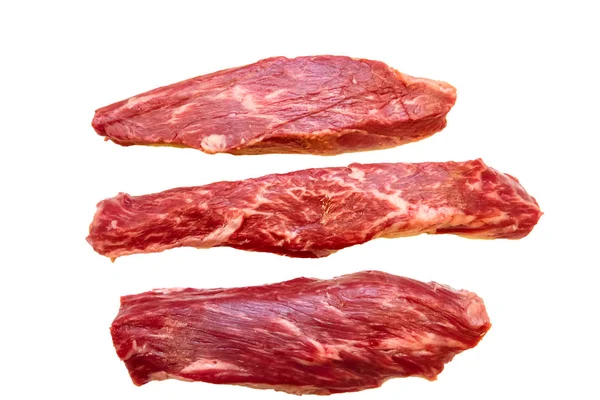 Steak untere Lende Klappenfleisch (bavet) von marmoriertem Rindfleisch auf weißem — Stockfoto