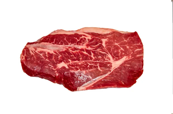 Top Blade Steak marmoriertes Rindfleisch auf weißem Hintergrund — Stockfoto