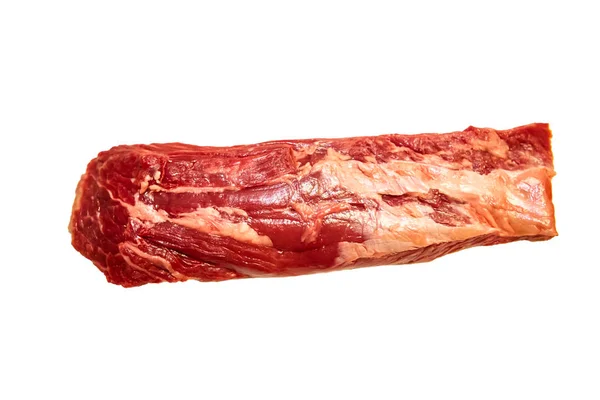 Bife de carne de mármore flanco no fundo branco — Fotografia de Stock