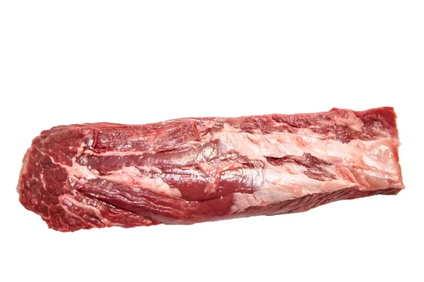 Bife de carne de mármore flanco no fundo branco — Fotografia de Stock