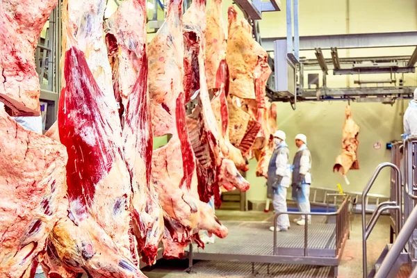 Matadero planta de procesamiento de carne, corte de carne de mármol . —  Fotos de Stock
