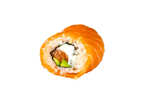 Philadelphia roll with salmon, rice, cheese and avocado . Isolat — Stock Photo, Image