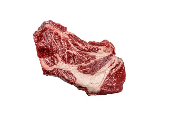 Bife Cru Chuck Rol Carne Vaca Marmorizada Está Fundo Branco — Fotografia de Stock