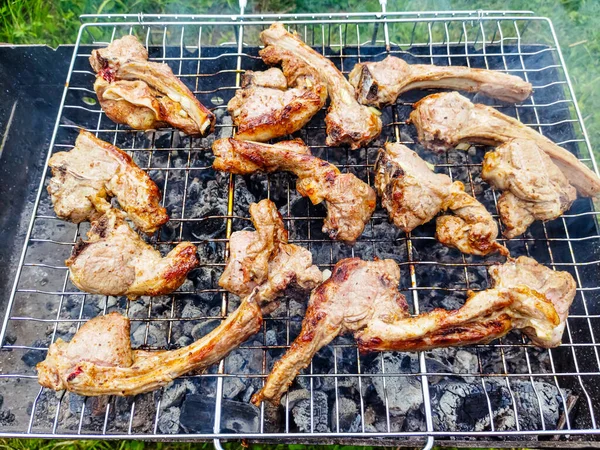 Loin Lamb Grilled Grill Coals Picnic — Stock Photo, Image