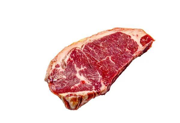 Nyers Striploin Steak New York Márványos Marhahúsból Fehér Alapon Izolált — Stock Fotó