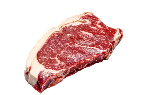 Bife Striploin Cru Nova Iorque Carne Bovina Marmorizada Sobre Fundo — Fotografia de Stock