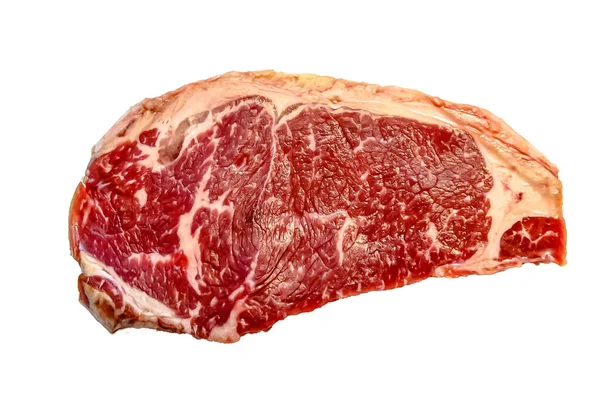 Bistecca Cruda Striploin New York Manzo Marmorizzato Fondo Bianco Isolata — Foto Stock