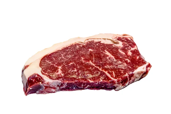 Bife Striploin Cru Nova Iorque Carne Bovina Marmorizada Sobre Fundo — Fotografia de Stock