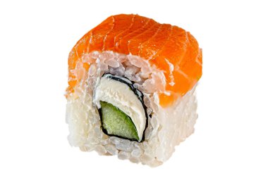 Japon Maki dürümleri. Somon, pirinç, Philadelphia, Norveç. Menüler için. İzole edilmiş.