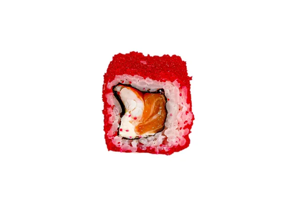 Rotoli Maki Giapponesi Caviale Tobiko Riso Anguilla Granchio Surimi Philadelphia — Foto Stock