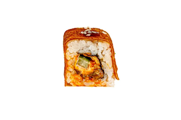 Japońskie Bułeczki Tamago Yaki Ryż Nori Węgorz Ogórek Awokado Ostry — Zdjęcie stockowe