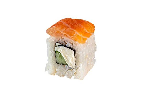 Rollos Maki Japoneses Salmón Arroz Aguacate Pepino Filadelfia Nori Para — Foto de Stock