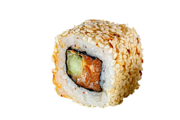 Rollos Maki Japonesos Sésamo Arroz Atún Filadelfia Pepino Aguacate Nori — Foto de Stock