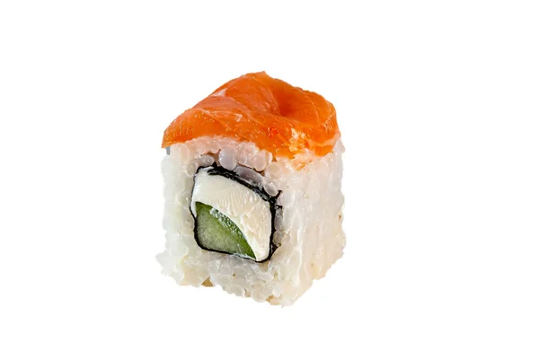 Rotoli Maki Giapponesi Salmone Riso Avocado Cetriolo Philadelphia Nori Menu — Foto Stock