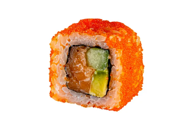 Japońskie Rolls Tobiko Kawior Ryż Tuńczyk Nori Menu Izolacja — Zdjęcie stockowe