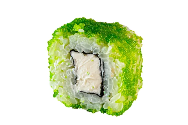 Rolos Maki Japoneses Caviar Tobiko Verde Arroz Filadélfia Para Menus — Fotografia de Stock