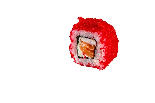 Japanse Maki Broodjes Tobiko Kaviaar Rijst Paling Krab Surimi Philadelphia — Stockfoto