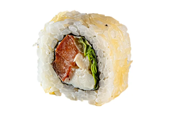 Rollos Maki Japoneses Patatas Atún Arroz Nori Atún Camarones Pepino — Foto de Stock