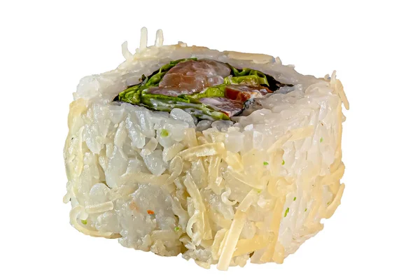 Japán Maki Tekercsek Tonhalforgács Angolna Philadelphia Nori Rizs Saláta Csípős — Stock Fotó