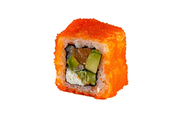 Japanese Maki Rolls Tobiko Caviar Tuna Philadelphia Shrimp Rice Nori — Stock Photo, Image