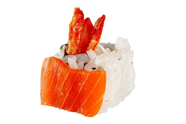 Japon Maki Dürümü Somon Ton Balığı Karides Pirinç Nori Salatalık — Stok fotoğraf