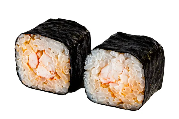 Rollos Maki Japoneses Hosomaki Nori Arroz Camarones Salsa Picante Para — Foto de Stock