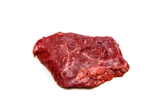 Rampensteak Aus Rohem Marmoriertem Rindfleisch Liegt Isoliert Auf Weißem Hintergrund — Stockfoto