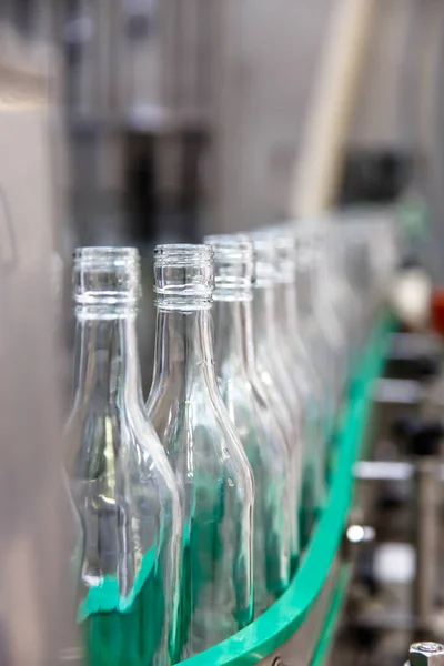 Factory for the production of alcoholic beverages. Bottles of vodka on the conveyor.