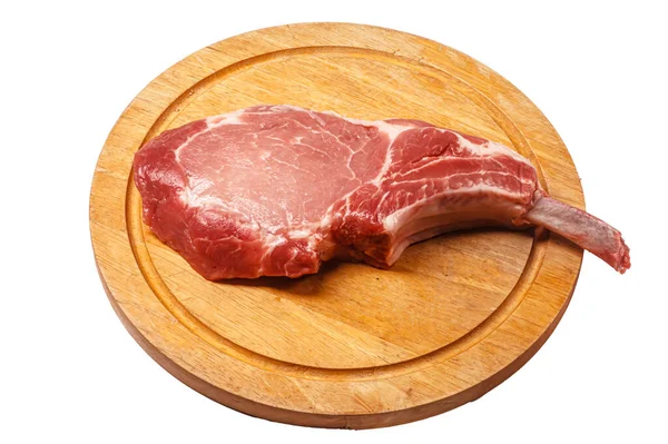 Rauwe Tomahawk Steak Liggend Een Witte Achtergrond Geïsoleerd — Stockfoto