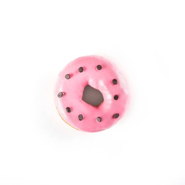 Sırlı çörek, izole beyaz zemin üzerine üstten görünüm. Çikolata çizim