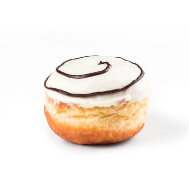 Sırlı çörek, izole beyaz zemin üzerine üstten görünüm. Çikolata çizim