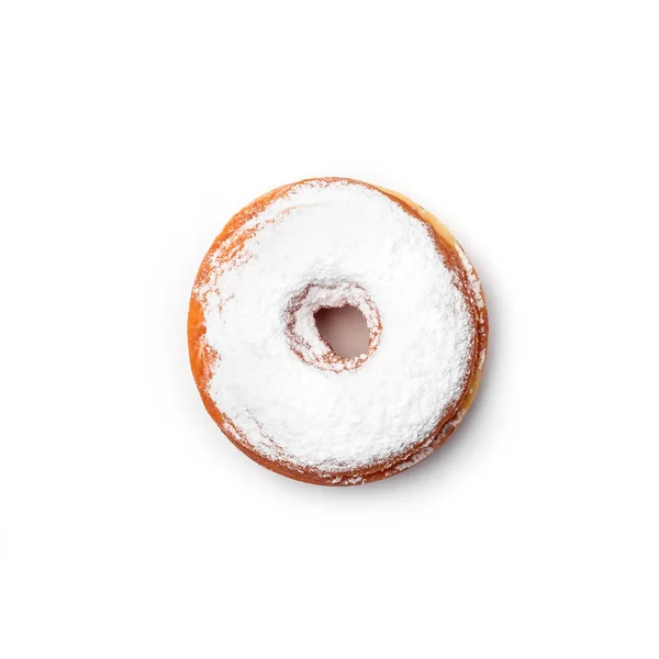 Donut Mit Zuckerpuder Isoliert Auf Weißem Hintergrund Ansicht Von Oben — Stockfoto