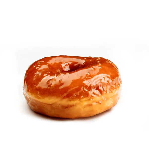 Donut Envidraçado Com Caramelo Isolado Sobre Fundo Branco Vista Lado — Fotografia de Stock