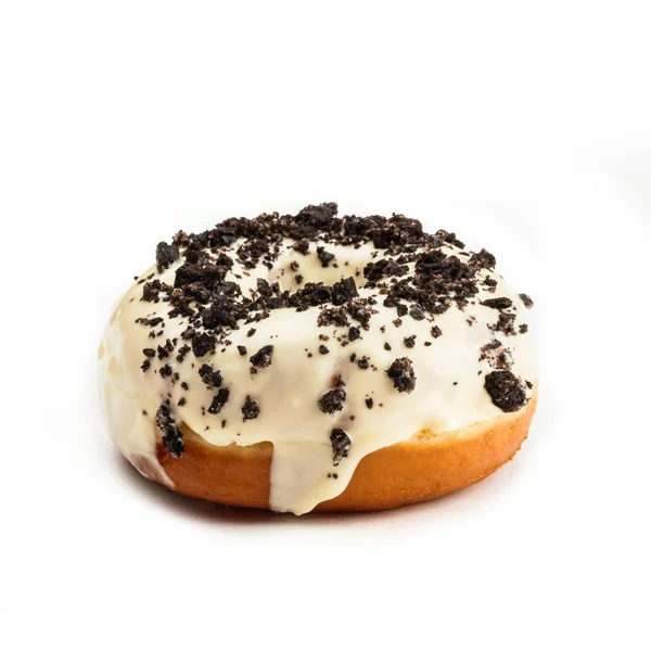 Donut Mit Weißer Sahne Und Schokolade Isoliert Auf Weißem Hintergrund — Stockfoto
