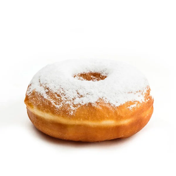 Donut Mit Zuckerpuder Isoliert Auf Weißem Hintergrund Blick Von Der — Stockfoto