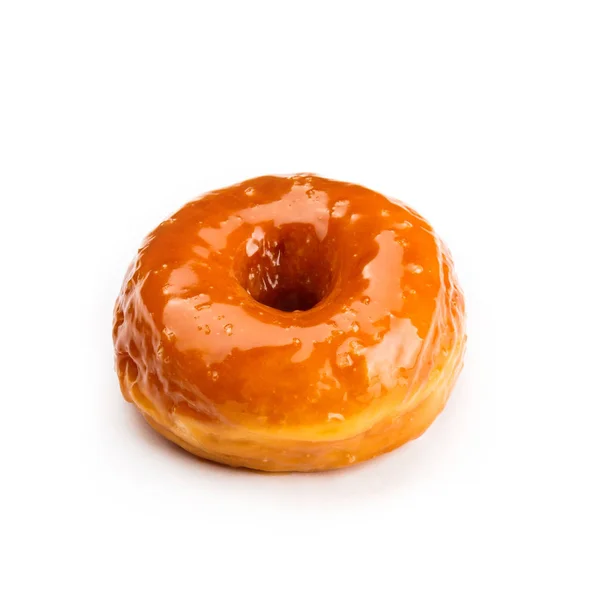Donut Mit Karamell Glasiert Isoliert Auf Weißem Hintergrund Fünfundvierzig Grad — Stockfoto