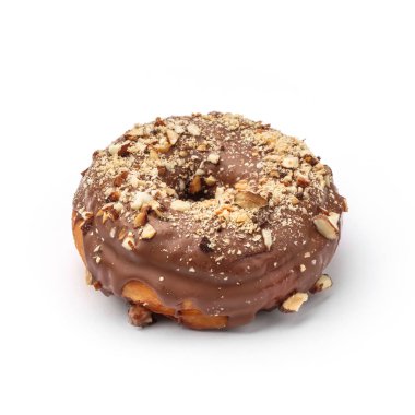 Sütlü çikolata ve Hindistan cevizi ile sırlı çörek. Bir 45 derecelik açı görüntüleyin. İzole görüntü.