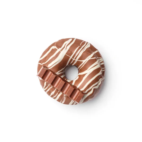 Donut Mit Milchschokolade Glasiert Ansicht Von Oben Isoliertes Bild — Stockfoto